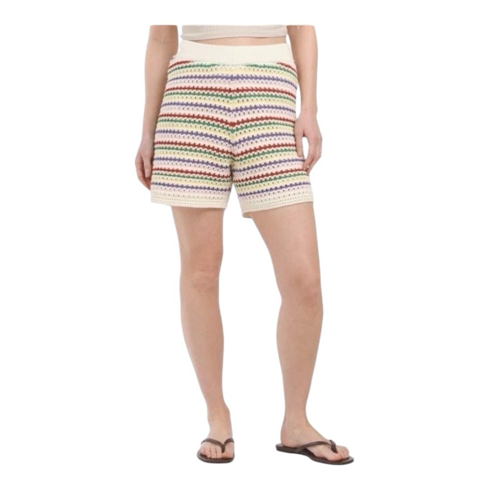 NANETTE‎ NANETTE LEPORE Open Sz M striped pattern Crochet Shorts high rise waist